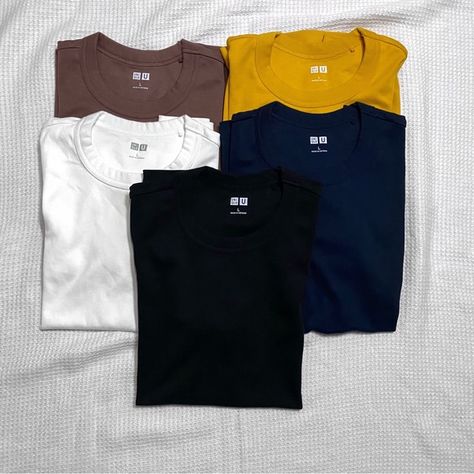 Uniqlo U Crew Neck Cotton T-Shirt Bundle of 5 Uniqlo U, Uniqlo Tops, Buy Shirts, Conversion Chart, Plum Purple, Crew Neck Tee, Mustard Yellow, Uniqlo, Cotton T Shirt