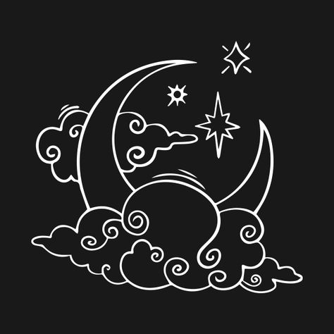 Check out this awesome 'Line+art+moon+star+and+cloud+design' design on @TeePublic! Moon And Clouds Drawing, Drawing Moon And Stars, Doodle Clouds, Moon Line Art, Celestial Illustration, Moon And Stars Design, Moon Stars Art, Celestial Shirt, Tambour Beading