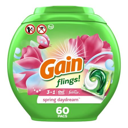 Do you smell that? A touch of spring just sprung! Gain flings Spring Daydream laundry detergent pacs embody all that we love about crisp spring mornings, from the delicate scent of dewy spring flowers to the subtle redolence of an orchard in bloom. Feel the freshness with Gain flings Spring Daydream and awaken your senses! Combined with the stain-fighting power of Oxi and Febreze, these powerful laundry detergent pacs are packed with 50% more scent than Gain liquid laundry detergent. Use with an Gain Laundry Detergent, Gain Detergent, Gain Laundry, Detergent Product, Scented Laundry Detergent, Detergent Laundry, Laundry Pods, Smoothie Healthy, Liquid Laundry Detergent