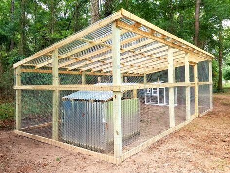 We adopted our cousins potbelly pig and two chickens. They were raised and already lived together so we couldn't separate them... even though we tried. This pen measures 12' x 37' with a slanted roof. The highest point being 10' high.  We plan on adding a gutter system to catch more water on the property for the garden and of course the animals! Diy Pig Pen Outside, Diy Pig Pen, Pig Pen Ideas, Quack Shack, Chicken Brooder Box, Yard Animals, Brooder Box, Chicken Brooder, Chicken Farmer