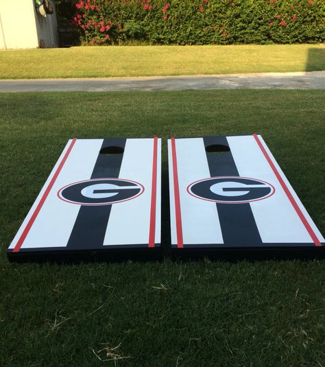 UGA cornhole boards Pine Furniture, Cornhole Boards, Diy Outdoor, Picnic Blanket, Outdoor Blanket, Our Wedding, Furniture Design, Design