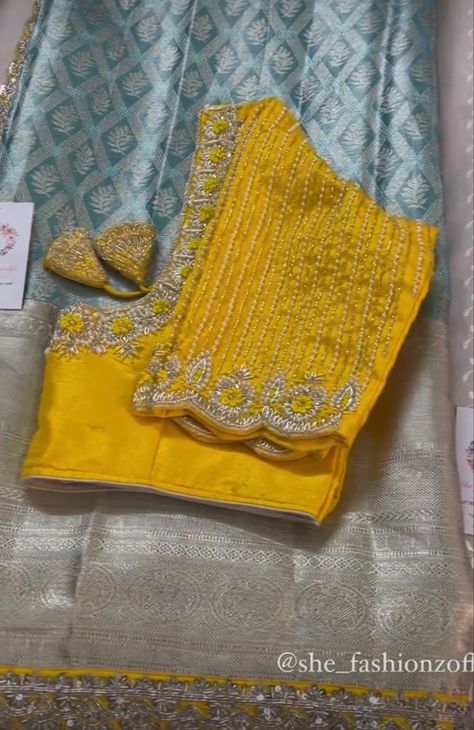 Saree Combination, Blouse Designes, Blue Blouse Designs, Langa Voni, Blouse Works, Royal Yellow, Lehenga Saree Design, Latest Model Blouse Designs, New Saree Blouse Designs