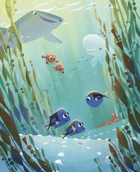 From @choochoojoey instagram. Art by Joey Chou Styl Indie, Joey Chou, Disney Amor, Moana Disney, Disney Finding Nemo, 동화 삽화, Underwater Scene, Disney Posters, Downtown Disney