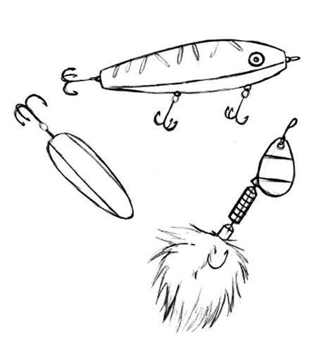 Bass Fish Coloring Pages, Bass Fish Drawing Easy, Fishing Lure Drawing, Fishing Drawing Ideas, Fishing Coloring Pages, Fishing Lure Tattoo, Fishing Lures Art, Bd Design, Hook Tattoos