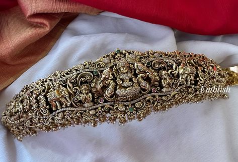 Grand Gold alike Antique AD Lakshmi with Haathi Hipbelt For Rs 5450 Shop from our website emblish.in #emblish #emblishcoimbatore #hipbelts #vadanam #ottiyanam Hip Belt, Gold, Quick Saves