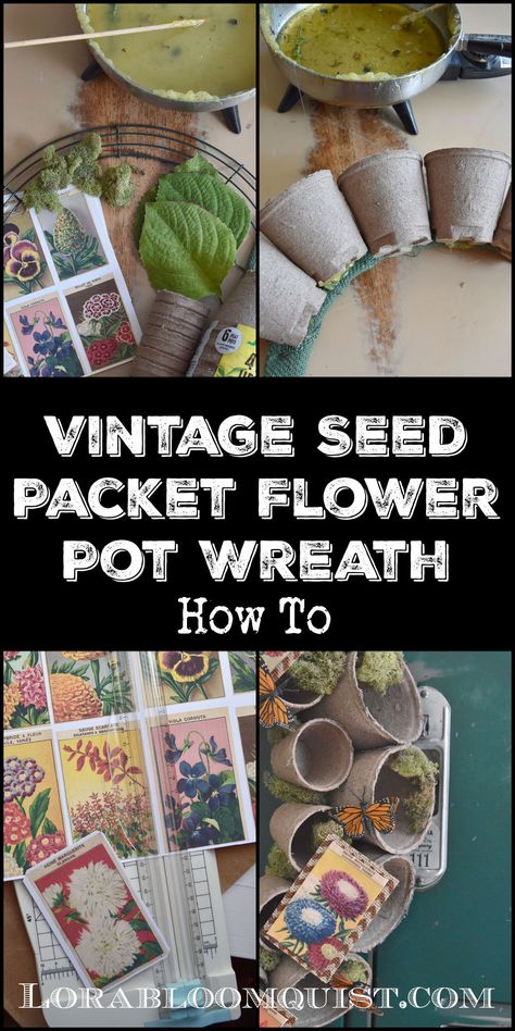 Vintage seed packet printables and peat pot flower pots on a wire wreath form for a garden-themed DIY wreath. Diy Seed Packets, Raised Garden Beds Diy Vegetables, Diy Porch Decor, Summer Porch Decor, Vintage Seed Packets, Wire Wreath Forms, Easy Wreaths, Raised Garden Beds Diy, Creative Diy Gifts