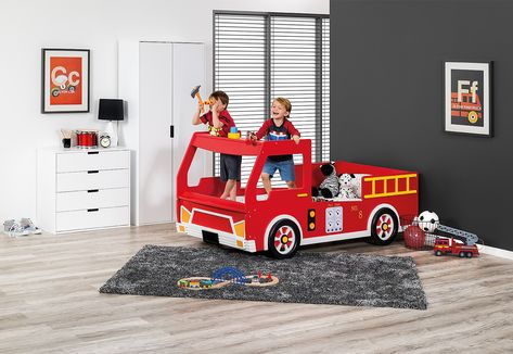 Freddy Fire Engine Single Bed | Amart Furniture Firefighter Bedroom, Amart Furniture, Firetruck Bed, Toddler Car Bed, Truck Bedroom, Bunk Bed Plans, Kids Beds With Storage, Fire Kids, Perfect Bed