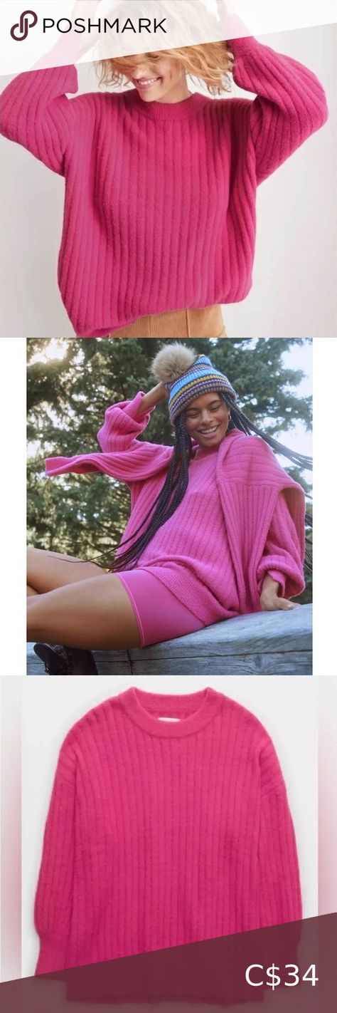 AERIE | Bright Pink Buttercream Crew Sweater (size medium) Pink Buttercream, Aerie Tops, Bright Pink, Butter Cream, Sweater Sizes, Size Medium, Packaging, Outfit Inspo, Plus Fashion