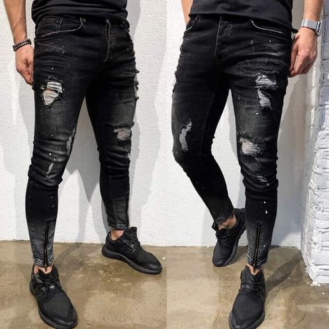 Skinny Jeans – Number One Fashion Hip Hop Jeans, Ripped Jeans Men, Stretch Denim Pants, Black Ripped Jeans, Type Of Pants, Slim Jeans, Mens Denim, Jeans Slim, Slim Fit Jeans