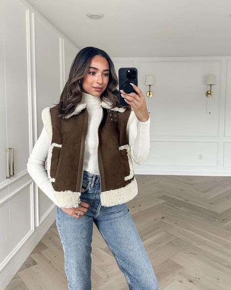 Suede Fur Vest Outfit, Sherpa Lined Vest Outfit, Leather Sherpa Vest Outfit, Brown Suede Vest Outfit, Faux Shearling Vest Outfit, Brown Sherpa Vest Outfit, Suede Vest Outfit, Sherpa Vest Outfit, Fleece Vest Outfit