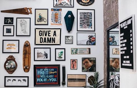 Oxford Pennant® on Instagram: “📸: @heartlandbarber” Camp Flag, Oxford Pennant, Mens Office, Gallery Wall Living Room, Office Room Decor, Gallery Wall Decor, Wall Gallery, Inspiration Wall, Front Room