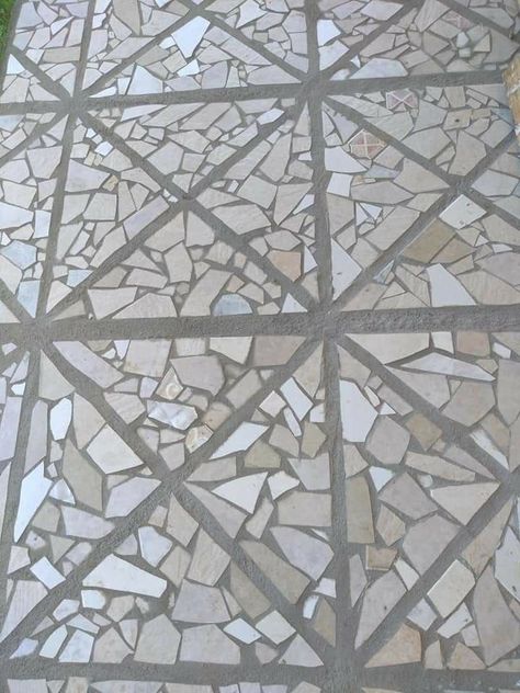 Broken Tiles Ideas, Broken Tiles Floor Design, Broken Tile Mosaic, Tile Floor Diy, Pavement Design, Marble Flooring Design, Pavers Backyard, Modern Small House Design, Mosaic Floor Tile