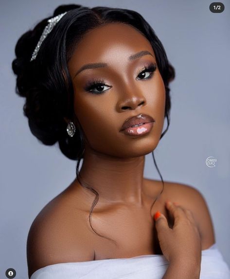 Black Bridal Makeup Natural, Wedding Makeup For Black Skin, Bridal Makeup Dark Skin, Black Bride Makeup Wedding, Black Wedding Makeup, Nikkah Ideas, Black Bridal Makeup, Neutral Makeup Look, Black Brides