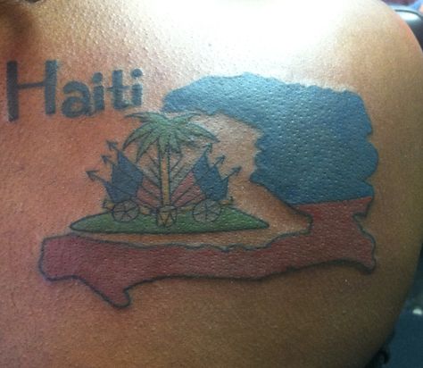 Tattoo of the island of Haiti Haiti Flag Tattoo, Haitian Inspired Tattoos, Haitian Tattoo Ideas Haiti, Haitian Tattoos, Haitian Flag Tattoo, Haitian Tattoo, Haiti Tattoo, Tattoo Perfume, Baddie Tats