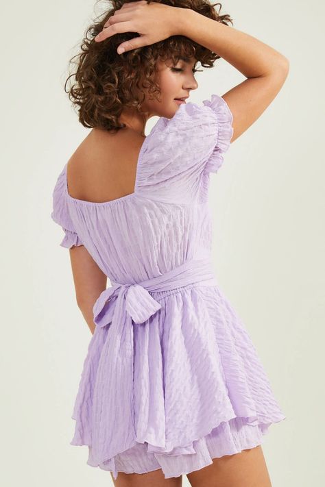 Tcu Gameday, Lilac Romper, Gameday Dress, Church Dresses, Altard State, Altar'd State, Puff Sleeve, Lilac, Lavender