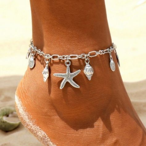 You Will Glimmer Like The Sun And Sand In This Bright & Shiney Silver Sea Shell Charm Bracelet. Bracelet Is Adjustible To 7 1/2 In W/ 2 Inch Extender Chain Up Tp 9 1/2 In. With Sturdy Lobster Clasp. Great Gift For Those Coastal Beach Lovers! Hurry, At This Price, It Won't Last Long! Comes In A Gift Box, Ready For Gift Giving. Birthdays, Holidays, At Pandorakitty Poshmark.Com Leg Jewelry, Silver Chain Anklet, Starfish Anklets, Anklets For Women, Summer Anklets, Beach Anklets, Women Anklets, Starfish Pendant, Ankle Chain