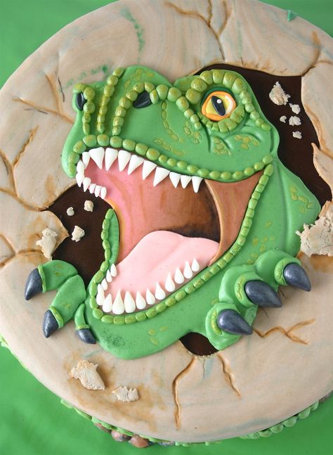 Really Gruesome Dino! The boy is only 4 years old...A real fan of dinosaurs! T Rex Cake, Dino Cake, Dinosaur Birthday Cakes, Dinosaur Cookies, Cake Templates, Dinosaur Cake, Childrens Birthday Cakes, Boy Birthday Cake, Cupcake Cake