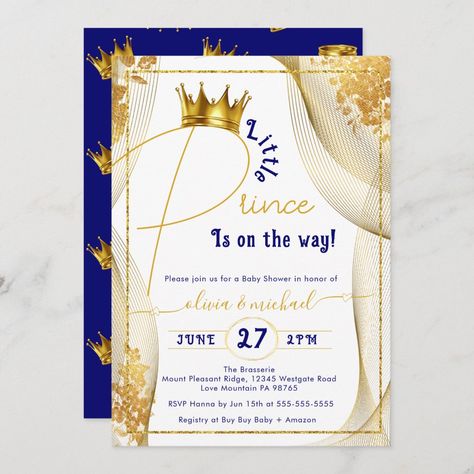 Gold Crown Royal Blue Prince Boy Baby Shower Invitation Royal Baby Shower Boy, Prince Theme, Baby Shower Favors Diy, First Communion Decorations, Communion Decorations, Royal Baby Showers, Prince Baby Shower, Pooh Baby, Soft Life