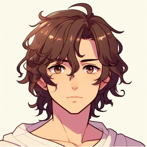 Curly Haired Anime Characters, Anime Hairstyles Curly, Male Wavy Hair Drawing, Anime Guy With Curly Hair, Dark Brown Hair Drawing, Curly Hair Character Design Male, Shaggy Anime Hair, Anime Curly Hair Reference, Anime Wavy Hair Guy