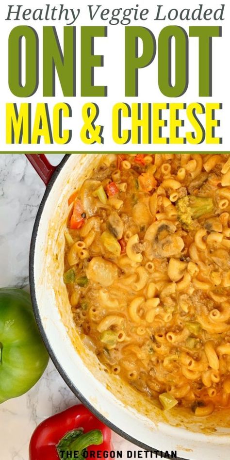 A cheesy, beefy, veggie loaded mac and cheese perfect for a quick dinner. Leftovers can be turned into a freezer meal, too! #onepot #healthymeal #veggiepasta Veggie Loaded Mac And Cheese, One Pot Mac And Cheese Recipe, Loaded Mac And Cheese, One Pot Mac And Cheese, One Pot Mac, Healthy Mac N Cheese, Pot Mac And Cheese, Boxed Mac And Cheese, Dinner Leftovers