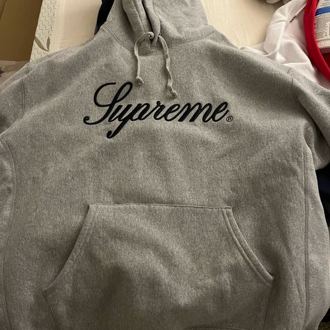 Brand New Supreme Hoodie. Supreme Hoodie, Gray Hoodie, My Man, Hoodie Men, Grey Hoodie, Concept Design, Hoodies Men, Man Shop, Sweatshirts Hoodie