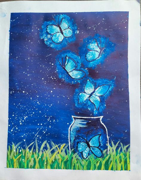 From jar in night Evil Eye Art, Graffiti Piece, Blue Drawings, Easy Canvas, Easy Canvas Art, Painted Jars, Butterfly Painting, Art Drawings Sketches Creative, Eye Art