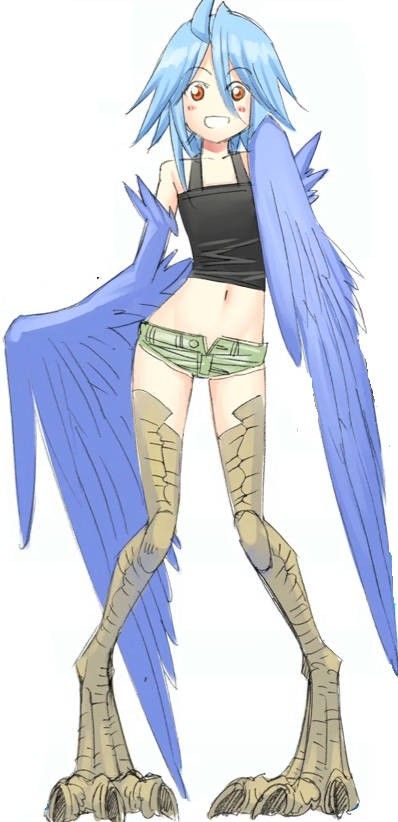 Wings Feathers, Feathered Wings, Monster Girl Encyclopedia, Teeth Art, Monster Musume, Blue Wings, Feather Wings, Eyes Closed, Cover Image