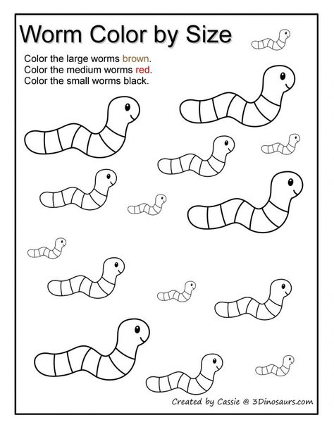 Size Preschool Coloring Pages Worm Crafts Preschool, Earthworm Preschool Activities, Worm Preschool, Worm Activities For Kindergarten, Worm Worksheet, Inch Worm Activities For Preschool, Inchworm Coloring Page, Worms Preschool, Cacing Tanah