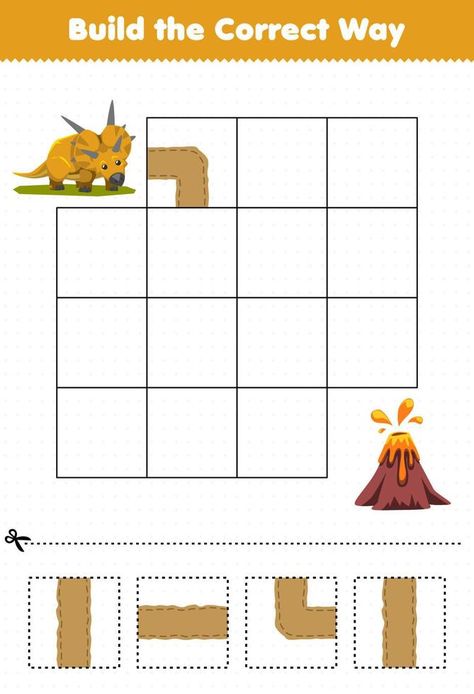 Education game for children build the correct way help cute prehistoric dinosaur xenoceratops move to volcano Volcano Worksheet, Dinosaur Volcano, Volcano Activities, Prehistoric Dinosaurs, Game For Children, Dinosaur Activities, Vector Portrait, Activity Pack, Letter V