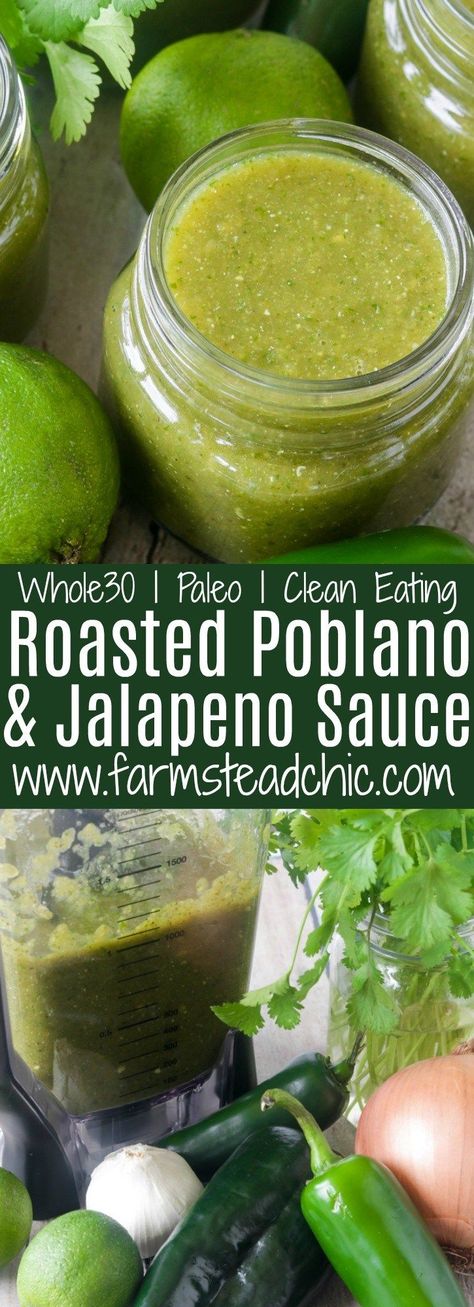 Whole30 Salsa, Poblano Recipes, Jamaican Jerk Sauce, Poblano Sauce, Paleo Condiments, Paleo Sauces, Roasted Poblano, Jalapeno Sauce, Hot Sauce Recipes