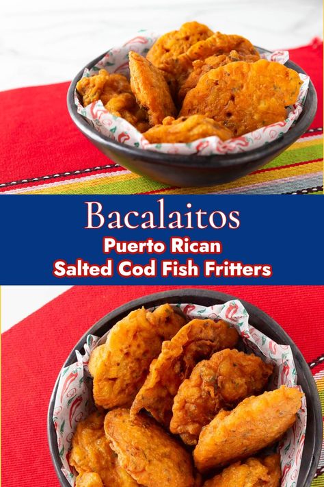 Bacalaitos are a salted cod fish fritter from Puerto Rico and a popular street food. Follow easy step by step photos to make these at home. Salt Cod Fritters, Bacalaitos Puerto Rico, Cod Fish Fritters, Fish Fritters, Salted Cod, Ocean Food, Pinwheel Sandwiches, Latin American Recipes, Delicious Seafood Recipes