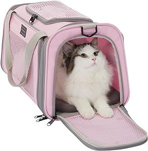 PETSFIT Cat Carrier, Pet Carrier Airline Approved, Cat Travel Carrier for Small and Medium Cats Under 12 Lbs, Soft Sided Kitten Carrier with Cozy Extendable Mat, Cat Carrier Bag, Pink Cat Carriers, Cat Travel Carrier, Cat Carrier Bag, Pink Pet, Travel Carrier, Cat Travel, Cat Carrier, Funny Profile, Funny Profile Pictures