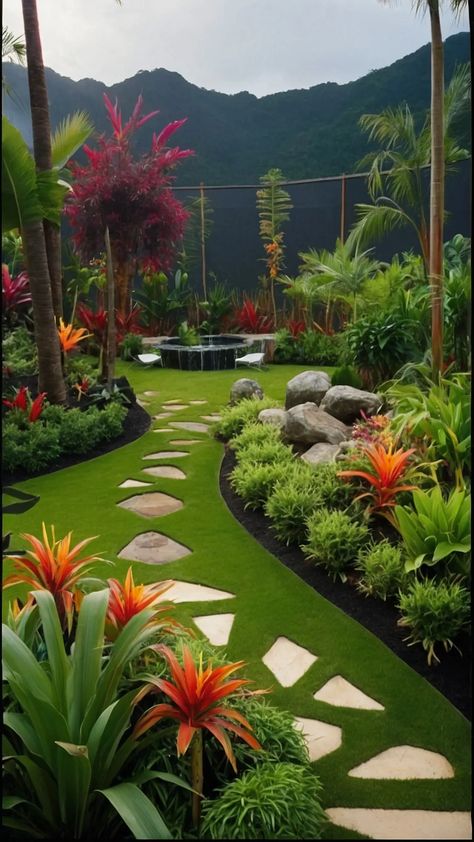 Small Tropical Backyard, Tropical Backyard Ideas, Zen Garden Backyard, Amazing Landscaping Ideas, Tropical Backyard Landscaping, Formal Garden Design, Tropical Backyard, Small Pool Design, Outdoor Paradise