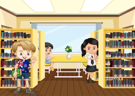 Library Scene, Library Clipart, School Facilities, Education Cartoon, School Cartoon, School Certificates, About School, Happy Children, Primary Education