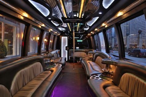 Party Bus Chicago - Party bus with a restroom Chicago IL.  Rent a party bus with a restroom in Chicago for your group luxury transportation needs. Each of our vehicles are party buses with a bathroom in them for a non-stop party experience. Limo Party, Limo Bus, Bus Interior, Party Bus Rental, Luxury Van, Limo Rental, Chartered Bus, Luxury Bus, Luxury Car Rental