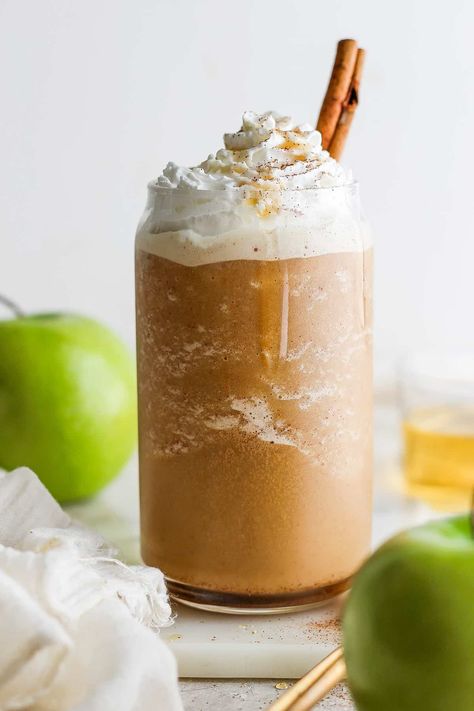 Copycat Apple Crisp Oatmilk Frappuccino - Fit Foodie Finds Iced Apple Cider, Brown Sugar Oatmilk Shaken Espresso, Apple Crisp With Oatmeal, Maple Whipped Cream, Shaken Espresso, Oat Milk Recipe, Low Carb Meats, Cinnamon Granola, Fit Foodie Finds