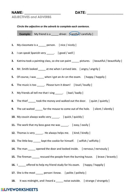 Adjectives Vs Adverbs Worksheet, Adjectives Adverbs Worksheet, Adjective Or Adverb Worksheet, Adjective And Adverb Worksheets, Adverbs Worksheet Grade 3, Adverb Vs Adjective, Adverbs Activities, English Adverbs, Third Grade Grammar Worksheets