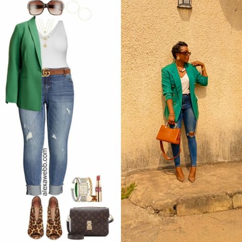 Outfits With Green Blazers For Women, Kelly Green Jacket Outfit, Spring Green Outfits For Women, Green Suit Jacket Women Outfit, Green Work Outfits Women, Bright Green Jacket Outfit, How To Style A Green Blazer, Green And White Outfits For Women, Kelly Green Blazer Outfit