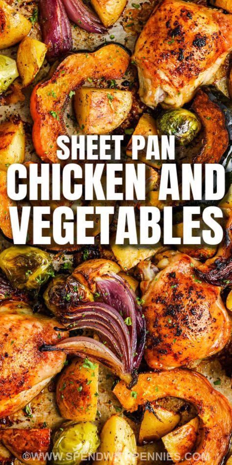 Sheet Pan Chicken And Veggies, Pan Chicken And Veggies, Oven Roasted Chicken Thighs, Easy Sheet Pan Chicken, Roasted Vegetables With Chicken, Sheet Pan Meals Chicken, Garlic Balsamic, Pan Chicken Recipes, Sheet Pan Dinners Chicken