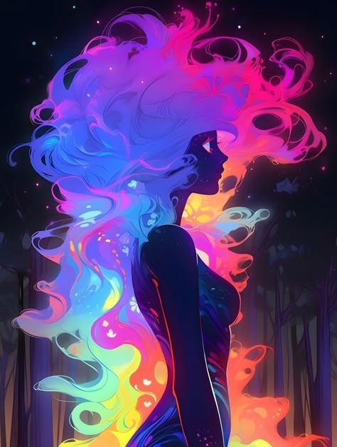 Magic Things Art, Time Goddess Character Design, Colorful Character Art, Neon Fantasy Art, A I Art, Dnd Space Character, Black And White Character Art, Star Person Art, Diamond Character Design