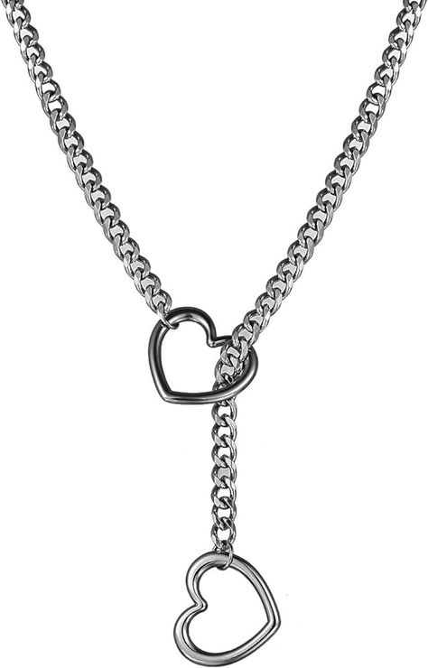 Heart O-ring Slip Chain Choker Necklace for Women Stainless Steel Cuban Chain Heart Necklace Punk Rock Collar Necklace Adjustable Lariat Y Necklace for Men (Black) : Amazon.ca: Clothing, Shoes & Accessories Slip Chain Necklace, Slip Chain, Boho Style Accessories, Women Choker Necklace, Chain Heart, Retro Accessories, Mixed Metal Jewelry, Statement Choker, Y Necklace