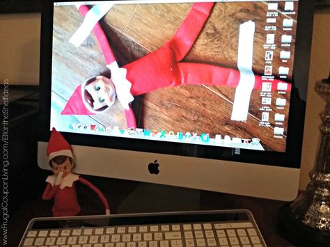 Elf Gets Stuck in the Computer - Easy Daily Elf on the Shelf Ideas and FREE Printable Notes on Frugal Coupon Living. Pictures Of Elves, Elf Notes, Dollar Diy, Easy Elf, Elf On A Shelf Ideas, Daily Ideas, Printable Notes, The Elf On The Shelf, Elf Doll