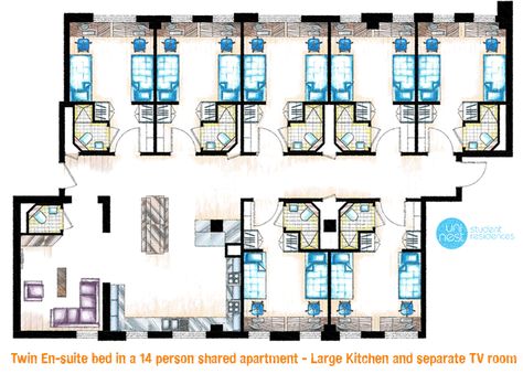 Housing Floor Plans, Student Rooms, Small Apartment Building Design, Student Hostel, School Floor, Student Bedroom, Classroom Interior, Small Apartment Building, Dormitory Room