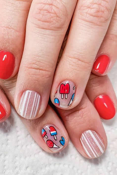 Fruit Nail Art, Watermelon Nails, 4th Of July Nails, Mermaid Nails, Striped Nails, July Nails, Nail Designs Spring, Nail Art Summer, Nails Short