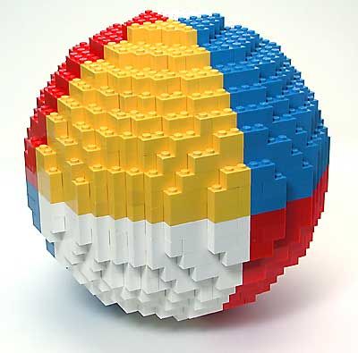 DIY : LEGO Sphere Sculpture - If you ♥ LEGO, come have a look at LEGO LOVE board http://pinterest.com/almaisoncloud9/lego-love/ - I am the French-Israeli designer of “Mademoiselle Alma”. Inspired by my daughter, ALMA, I create Jewelry made from LEGO bricks, SWAROVSKI crystals and of course, a great amount of imagination. ***   http://www.facebook.com/MademoiselleAlma  Hope you LIKE my Facebook page-shop ♥   http://www.etsy.com/shop/MademoiselleAlma #LEGO Lego Sphere, Lego Beach, Sphere Sculpture, Cool Things To Build, Used Legos, Diy Lego, Lego Wall, Lego Sculptures, Lego Activities