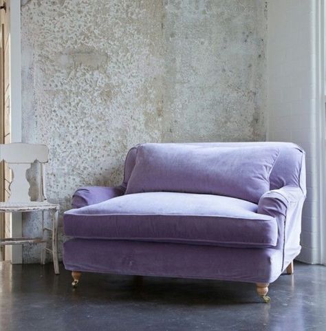 Lilac Loveseat. lavender, violet, purple, aubergine, velvet, sofa, couch, chair, gustavian, swedish rococo, furniture, concrete, brick modern, vintage Rachel Ashwell Shabby Chic Couture, Rachel Ashwell Shabby Chic, Purple Stuff, Smart Tiles, Maximalism, Take A Seat, Shabby Chic Furniture, Chic Furniture, My Dream Home