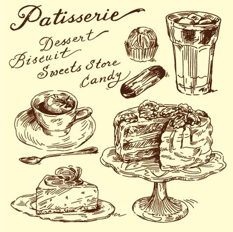 Hand drawn vintage food Illustrations vector 04 Doodle Food, Retro Illustrations, Recipe Drawing, Food Sketch, Vector Food, Vintage Food, Illustration Food, Poster Designs, Food Drawing