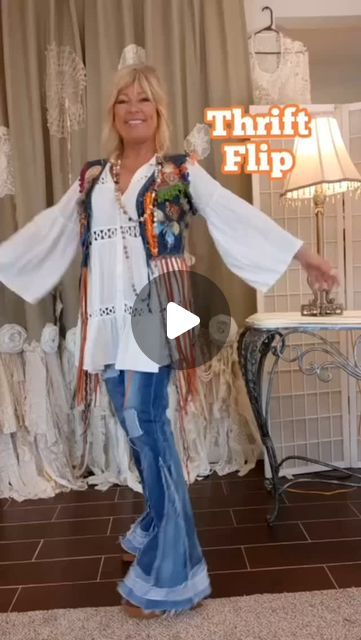 tmyers handmade on Instagram: "This full tutorial is on my YouTube channel,  link is in my bio. 🤗💗💗 # lvest #diyjeans #thriftflip #jeans #upcycledjeans #upcycledclothing #hippie #boho #festival #festivalwear #art #craft #fringevest" Boho Jeans Diy, Diy Hippie Clothes, Tmyers Handmade, Boho Jeans, Boho Denim, Hippie Clothes, Fringe Vest, Thrift Flip, Upcycle Jeans