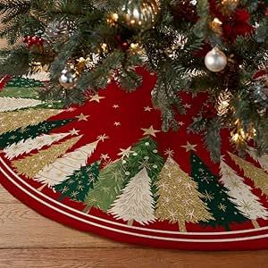 CROWNED BEAUTY Christmas Tree Skirt Collar 48 Inch Xmas Pine Trees Fir Stars Soft Farmhouse Holiday Decoration (Red & Green) TS31 Farmhouse Holiday, Christmas Party Dress, Christmas Hoodies, Tree Skirt, Pine Trees, Comforters Cozy, From The Ground Up, Perfect Christmas, Tree Skirts