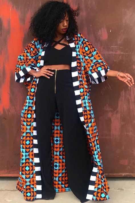 African Print Coat, Style Africain, Mode Kimono, The Cardigans, Normal Body, African Clothing Styles, Print Kimonos, Print Coat, Mint Blue